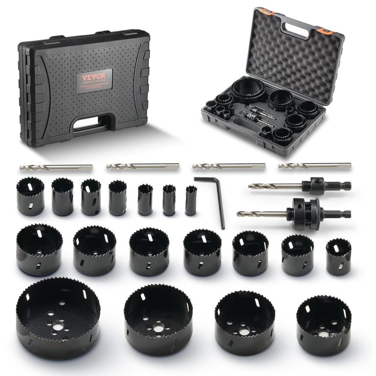 VEVOR Scie Cloche Bi-métal Coffret de Scie Trépan avec 18PCS Lames de Scie 19-114 mm Profondeur de Coupe 38 mm 6 Mèches 1 Clé Hexagonale Accessoires pour Perceuse Visseuse Percer Bois Tôle Plâtre PVC